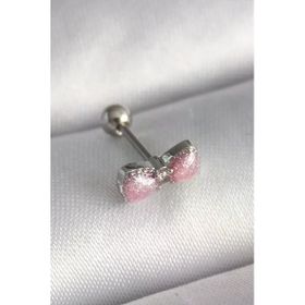 Çelik Gümüş Renk Pembe Kurdele Zirkon Taş Detay Tragus Piercing