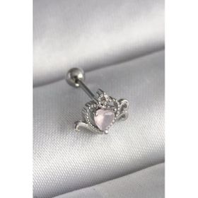 Çelik Gümüş Renk Pembe Mineli Zirkon Taş Detay Tragus Piercing