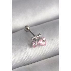 Çelik Gümüş Renk Pembe Zirkon Taşlı Tragus Piercing