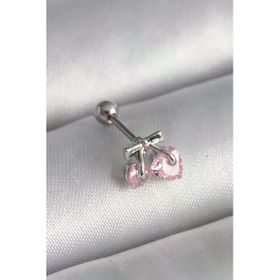 Çelik Gümüş Renk Pembe Zirkon Taşlı Tragus Piercing