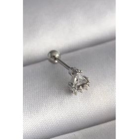 Çelik Gümüş Renk Üçgen Zirkon Taşlı Tragus Piercing