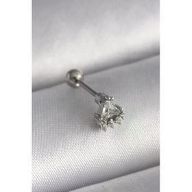 Çelik Gümüş Renk Üçgen Zirkon Taşlı Tragus Piercing