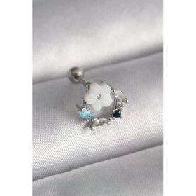 Çelik Gümüş Renk Zirkon Taş Detay Beyaz Çiçek Model Tragus Piercing