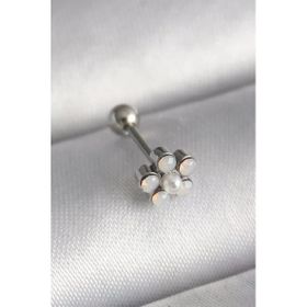 Çelik Gümüş Renk Zirkon Taşlı Çiçek Model Tragus Piercing