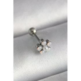 Çelik Gümüş Renk Zirkon Taşlı Çiçek Model Tragus Piercing