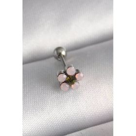 Çelik Gümüş Renk Zirkon Taşlı Çiçek Tragus Piercing