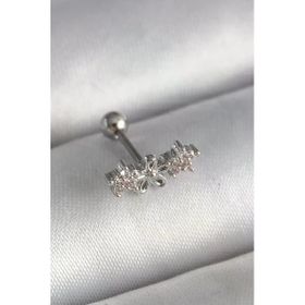 Çelik Gümüş Renk Zirkon Taşlı Çiçek Tragus Piercing