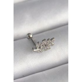 Çelik Gümüş Renk Zirkon Taşlı Dal Tragus Piercing