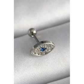Çelik Gümüş Renk Zirkon Taşlı Göz Tragus Piercing