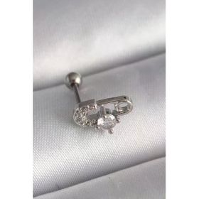 Çelik Gümüş Renk Zirkon Taşlı İğne Tragus Piercing