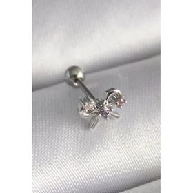 Çelik Gümüş Renk Zirkon Taşlı Kurdele Tragus Piercing
