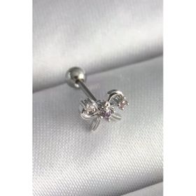 Çelik Gümüş Renk Zirkon Taşlı Kurdele Tragus Piercing