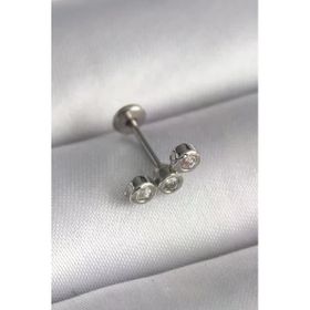 Çelik Gümüş Renk Zirkon Taşlı Tragus Piercing