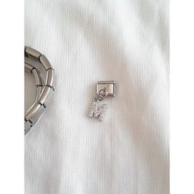 Çelik M Harfli Zirkon Taşlı Italyan Charm