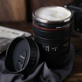 Çelik Objektif Lens Tasarımlı Dekoratif Hediyelik Kupa Bardak