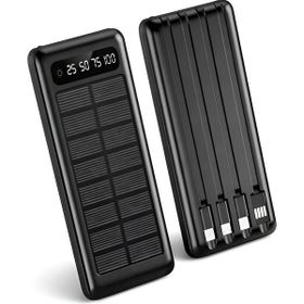 Çelikwork Güneş Enerjili 2USB MİKRO Lightning ıPhone Type-c Kablolu 10000 mAh Siyah Powerbank