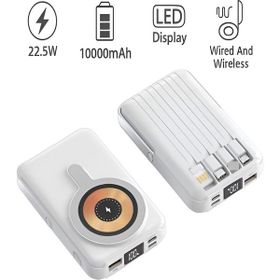 Çelikwork PW-122 10000 mAh 15W Kablosuz Kablolu LCD 22.5W Mikro Lightning Type-C Kablolu Beyaz Powerbank