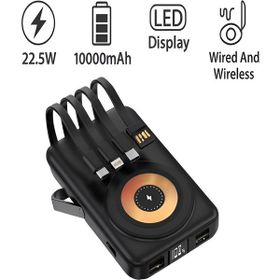 Çelikwork PW-122 10000 mAh 15W Kablosuz Kablolu LCD 22.5W Mikro Lightning Type-C Kablolu Siyah Powerbank