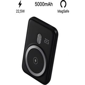 Çelikwork PW0103 5.000 mAh 22.5W 1Type-C Giriş 1usb LED Gösterge Manyetik Magsafe Kablosuz Siyah Powerbank