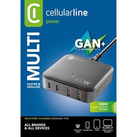 Cellular Line Multipower 4 Portlu Gan 100 Watt Siyah Şarj Cihazı
