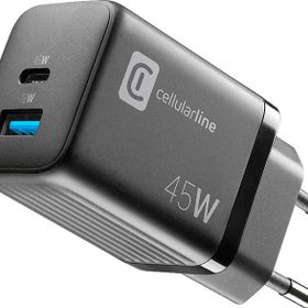 Cellularline Multipower Gan 2 Port 45 Watt Siyah Süper Hızlı Şarj Adaptörü