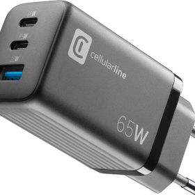 Cellularline Multipower Gan 3 Port 2x65 Watt Siyah Süper Hızlı Şarj Adaptörü
