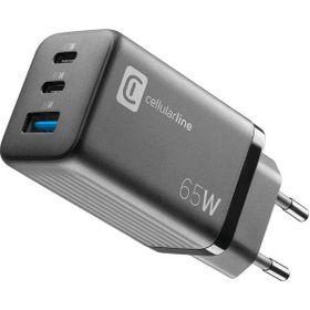 Cellularline Multipower Gan 3 Port 2x65 Watt Siyah Süper Hızlı Şarj Adaptörü