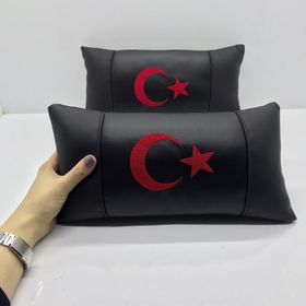 CemOto Türk Bayrağı Deri 2 Adet Ortopedik Araç Boyun Yastığı