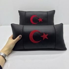 CemOto Türk Bayrağı Deri 2 Adet Ortopedik Araç Boyun Yastığı
