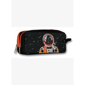 Cennec İki Bölmeli Erkek Çocuk Astronot Kalem Çantası - Siyah-Turuncu Kalemlik