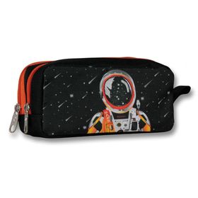 Cennec İki Bölmeli Erkek Çocuk Astronot Kalem Çantası - Siyah-Turuncu Kalemlik