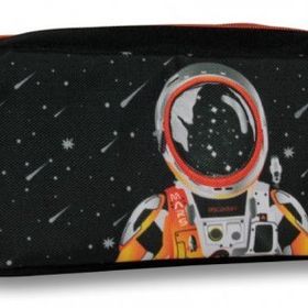 Cennec İki Bölmeli Erkek Çocuk Astronot Kalem Çantası - Siyah-Turuncu Kalemlik