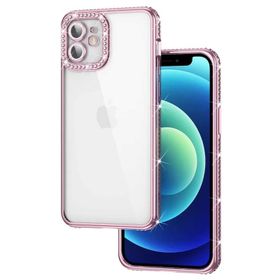Ceponya Apple iPhone 12 Kamera Korumalı Taşlı Mina Kapak Kılıf