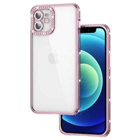 Ceponya Apple iPhone 12 Kamera Korumalı Taşlı Mina Kapak Kılıf