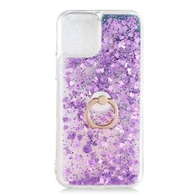 Ceponya Apple İphone 13 Mini Sıvılı Simli Pullu Yüzüklü Lüx Standlı Kılıf