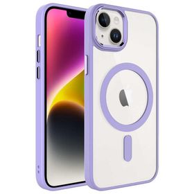 Ceponya Apple iPhone 14 Plus Renkli Kenar Şeffaf Kamera Çevresi Metal Magsafe Tpu Silikon Kılıf