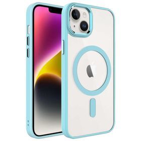 Ceponya Apple iPhone 14 Plus Renkli Kenar Şeffaf Kamera Çevresi Metal Magsafe Tpu Silikon Kılıf