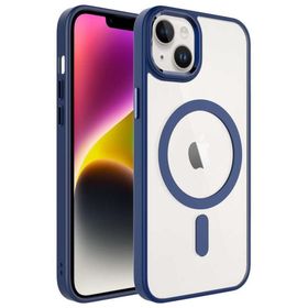 Ceponya Apple iPhone 14 Plus Renkli Kenar Şeffaf Kamera Çevresi Metal Magsafe Tpu Silikon Kılıf