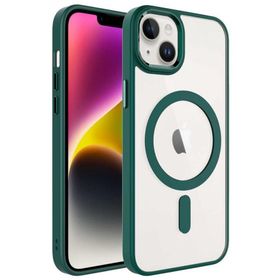Ceponya Apple iPhone 14 Plus Renkli Kenar Şeffaf Kamera Çevresi Metal Magsafe Tpu Silikon Kılıf