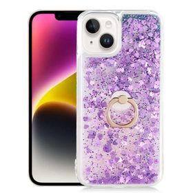 Ceponya Apple İphone 14 Plus Sıvılı Simli Pullu Yüzüklü Standlı Lüx Silikon Kılıf