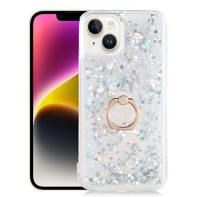 Ceponya Apple İphone 14 Plus Sıvılı Simli Pullu Yüzüklü Standlı Lüx Silikon Kılıf