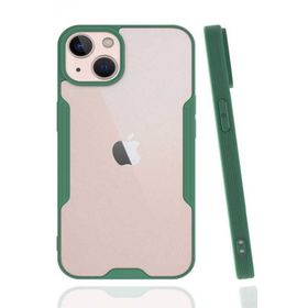 Ceponya Apple İphone 14 Pro Kamera Korumalı Arkası Şeffaf Silikon Yeşil Kılıf