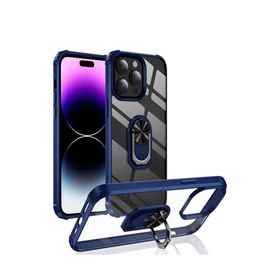 Ceponya Apple İphone 14 Pro Max Şeffaf Kenarları Renkli Manyetik Yüzüklü Zırh Silikon Kılıf