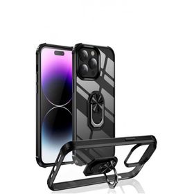 Ceponya Apple İphone 14 Pro Max Şeffaf Kenarları Renkli Manyetik Yüzüklü Zırh Silikon Kılıf