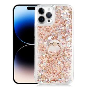 Ceponya Apple İphone 14 Pro Max Sıvılı Simli Pullu Yüzüklü Standlı Lüx Silikon Kılıf