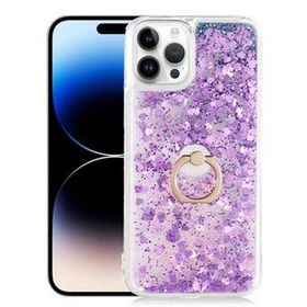 Ceponya Apple İphone 14 Pro Max Sıvılı Simli Pullu Yüzüklü Standlı Lüx Silikon Kılıf