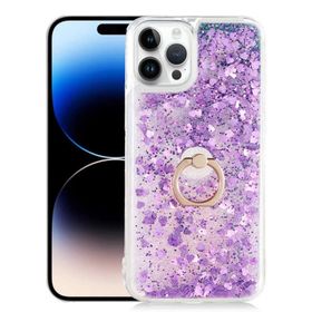 Ceponya Apple İphone 14 Pro Max Sıvılı Simli Pullu Yüzüklü Standlı Lüx Silikon Kılıf