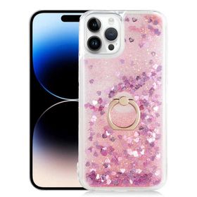 Ceponya Apple İphone 14 Pro Max Sıvılı Simli Pullu Yüzüklü Standlı Lüx Silikon Kılıf