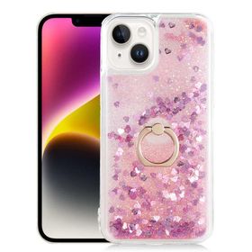 Ceponya Apple iPhone 14 Sıvılı Simli Pullu Yüzüklü Standlı Lüx Silikon Kılıf