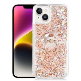 Ceponya Apple iPhone 14 Sıvılı Simli Pullu Yüzüklü Standlı Lüx Silikon Kılıf